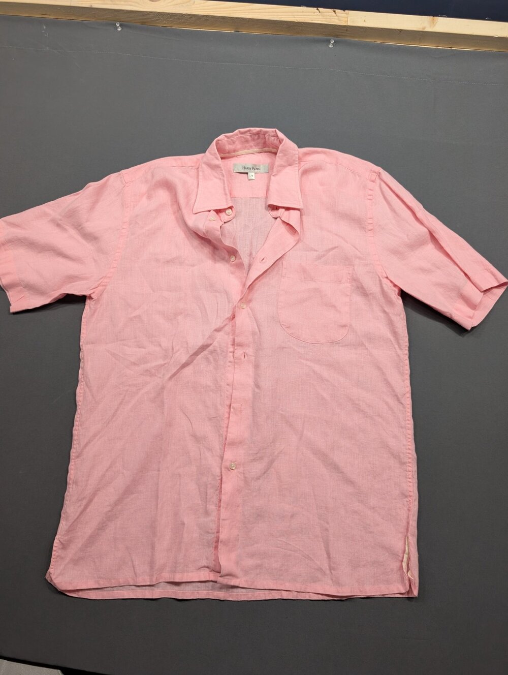 Harry Rosen Pink Linen Short Sleeve Button-Up Shirt Size L